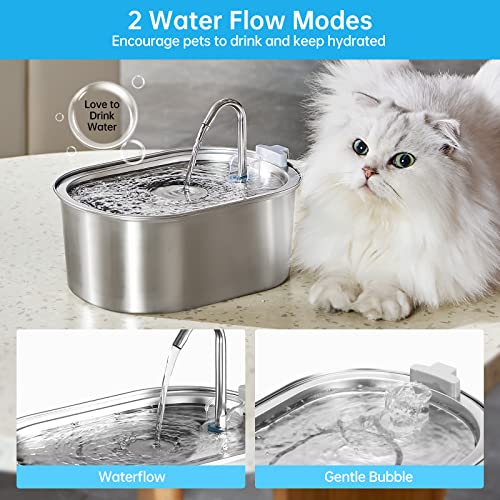 Cat Water Fountain, 3.2L/108oz Stainless Steel Pet Fountain Automatic Pet Water Fountain Water Dispenser Cat Water Bowl Cat Drinking Fountains with Ultra-Quiet Pump for Cats, Multiple Pets