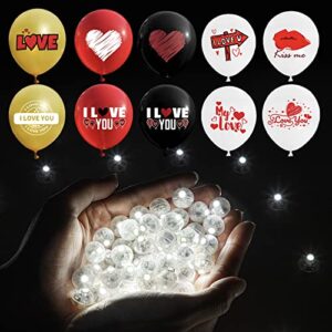 Aogist 50pcs Mini Lights&I Love You Balloons,Long Standby Time Waterproof LED Balloon Light for Valentine Day Wedding Anniversaries Mother's Day Party Decorations
