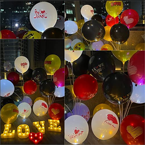 Aogist 50pcs Mini Lights&I Love You Balloons,Long Standby Time Waterproof LED Balloon Light for Valentine Day Wedding Anniversaries Mother's Day Party Decorations