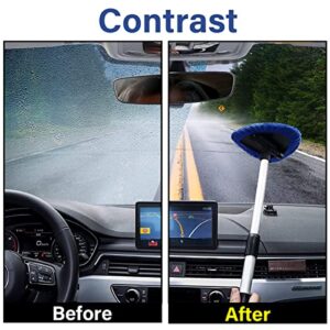 Windshield Cleaning Tool, Car Window Cleaner with 4 Washable Reusable Microfiber Pads, Extendable Long Handle Glass Wiper Cleaning Kit, Auto Accessories Universal for Office and Home (Blue)