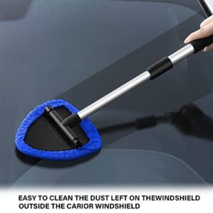 Windshield Cleaning Tool, Car Window Cleaner with 4 Washable Reusable Microfiber Pads, Extendable Long Handle Glass Wiper Cleaning Kit, Auto Accessories Universal for Office and Home (Blue)