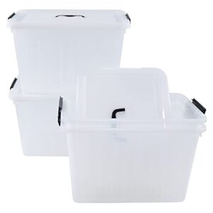 Xyskin 4-Pack 20 L Large Storage Box, Plastic Storage Bins with Lids, Clear