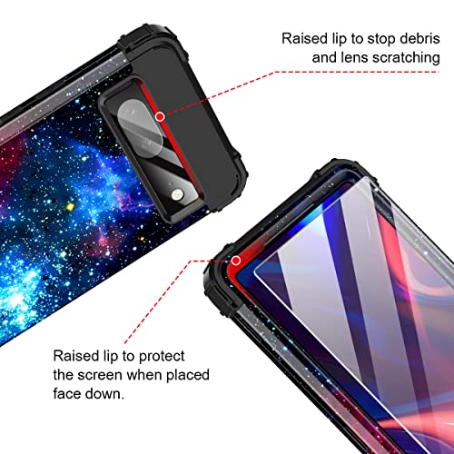 Miqala for Google Pixel 7 Case,[2 Pack Tempered Screen Protector+2 Pack Camera Lens Protector] Shiny in The Dark Three Layer Shockproof Hard Plastic +Soft Silicone Case for Google Pixel 7,Blue Sky