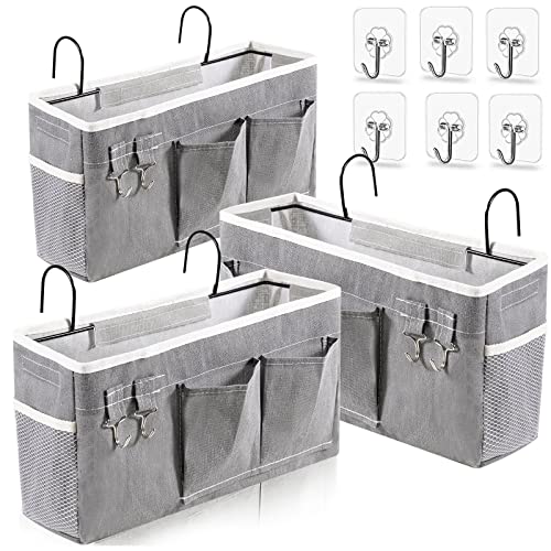 uapryti Bedside Caddy Organizer - Bed Caddy for Bunk and Loft Beds, Dorm Room Essentials (3PC, GREY)