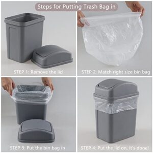 Ramddy 3 Pack Plastic Garbage Can, Gray, 7 L Trash Can with Swing Lid
