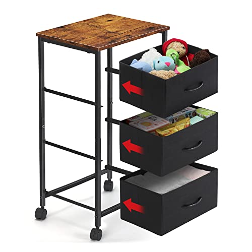Small Dresser for Bedroom, 3 Drawer Fabric Storage Chest, Storage Tower Organizer Unit with Removable Fabric Bins and Wheels for Closet Bedside, Nursery, Living Room, Bedroom, College Dorm, Black.