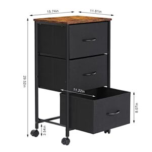 Small Dresser for Bedroom, 3 Drawer Fabric Storage Chest, Storage Tower Organizer Unit with Removable Fabric Bins and Wheels for Closet Bedside, Nursery, Living Room, Bedroom, College Dorm, Black.