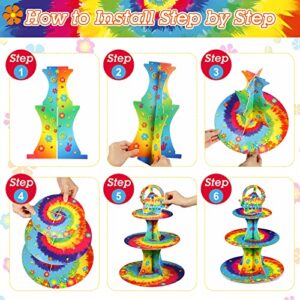 3 Tier 60's Hippie Theme Party Decorations 60s Groovy Cupcake Stand Peace Sign Decorations Cupcake Holder Tie Dye Peace and Love Dessert Tower for 60s 70s Hippie Carnival Birthday Party Supplies
