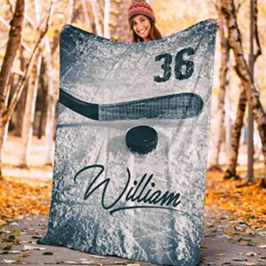 OhaPrints Blue Ice Hockey Blanket Hockey Stick and Puck Soft Sherpa Throw Blankets Cozy Fuzzy Fleece Throws for Tv Sofa Couch Comfy Fluffy Blanket 30X40 50X60 60X80