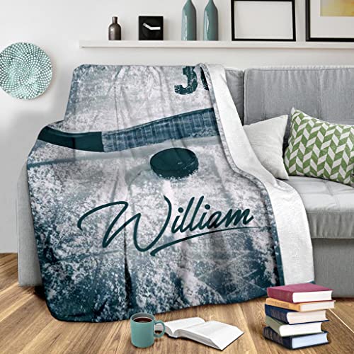 OhaPrints Blue Ice Hockey Blanket Hockey Stick and Puck Soft Sherpa Throw Blankets Cozy Fuzzy Fleece Throws for Tv Sofa Couch Comfy Fluffy Blanket 30X40 50X60 60X80
