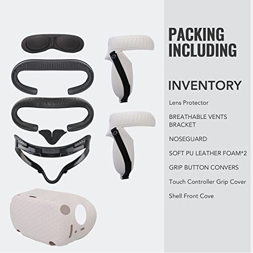 Controller Grips Cover for Oculus Quest 2, VR Facial Vent Interface Bracket,2pcs PU Leather Foam Cushion, Lens Protector, Anti-Leakage Nose Pad,VR Shell Cover VR Accessories for Oculus Quest 2
