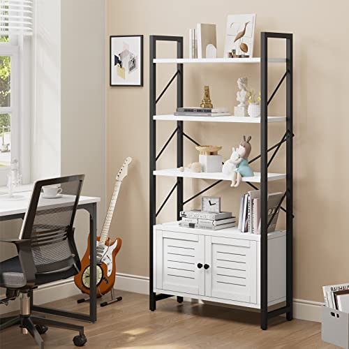 YITAHOME Bookshelf with Storage Cabinet, 6 Open Shelves and Bookcase with Door, Modern Standing Shelf Organizer for Living Room, Kitchen, Home Office, White