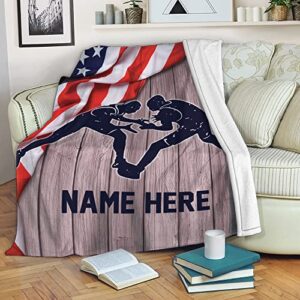 OhaPrints Custom Wrestling Lover Wrestler Gift American Flag Personalized Name Number Soft Sherpa Throw Blankets Cozy Fuzzy Fleece Throws for Tv Sofa Couch Comfy Fluffy Blanket 30X40 50X60 60X80