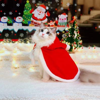 Pet Cat Costume Christmas Cape Outfit Soft and Thick Xmas Cape with Hat Christmas Cat Dog Costume Pet Cape for Cat Puppy Rabbit Cosplay Dress Up Holiday Costume