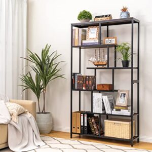 Tektalk Bookshelf，Rustic 6 Open Shelves Bookcase, Standing Book Shelf Display Bookshelves Storage Organizer Rack for Bedroom Living Room Home Office - Brown