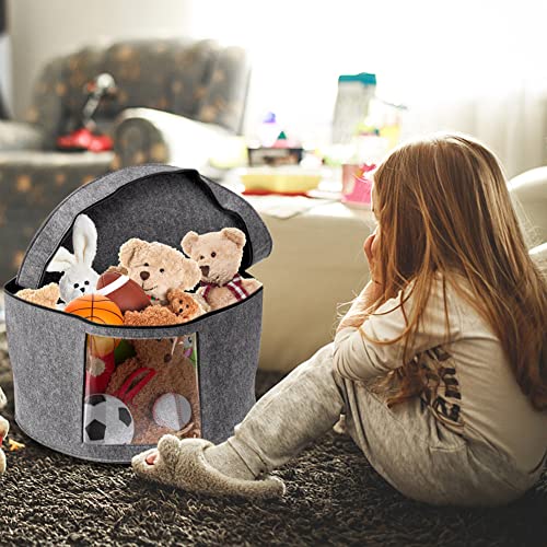 Hat Storage Box, Hat Boxes for Women / Men Storage, Round Hat Organizer Bag Container for Closet, Clothes Storage Bin for Stuffed Animal Toy, Foldable Travel Cap Boxes with Dustproof Lid (Grey)