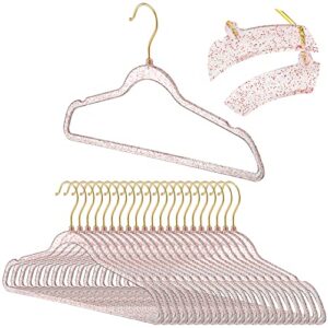 20 pcs clear acrylic hangers plastic glitter coat hanger non slip space saving suit hangers heavy duty clothes hanger with non slip notches (pink and gold)