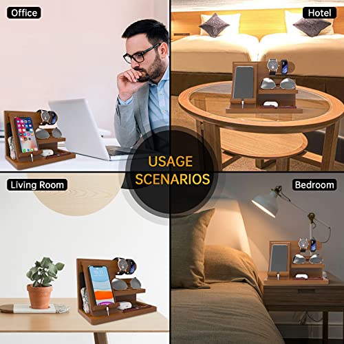 Gift for Dad Gift for Husband Wood Phone Docking Station Organizer Men Birthday Nightstand Cool Mens Birthday Gifts Night Stand Accessories Docking Station Wood Bedside Organizer Business Gifts