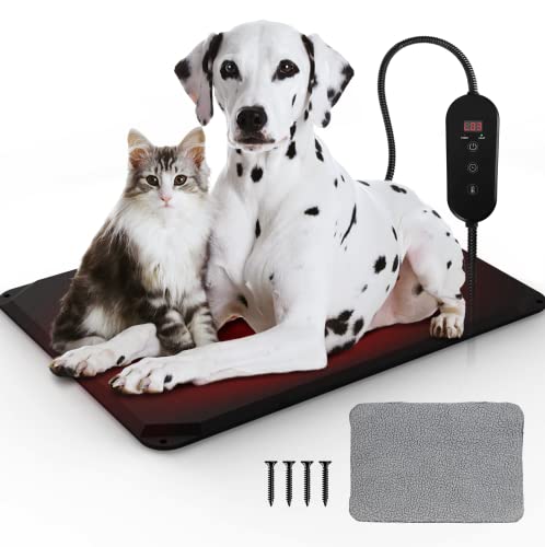 Large Extreme Weather Outdoor Dog Heating Pad with Timer,Safety Pet Heating Pad for Dog Kennel,Waterproof Heated Bed Mat,Adjustable Warming Mat with 6 Levels Temp& 4 Timers for Whelping Box Deck