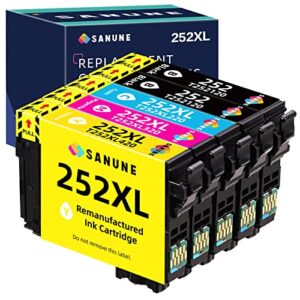 sanune 252 252xl ink cartridges combo pack remanufactured for epson 252 ink compatible with epson workforce wf-7710 wf-7610 wf-7720 wf-3640 wf-3620 printer (2 black, 1 cyan, 1 magenta, 1 yellow)