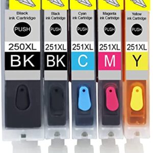 Compatible C A K E Ink Cartridge Replacement for 250XL 251XL 250 251 XL Ink Cartridges, Work with Pixma MX920 MX922 MX722 IP7220 IP8720 IX6820 MG5420 MG5422 MG5520 MG5522 MG5620 Printer, 5 Pack