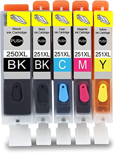 Compatible C A K E Ink Cartridge Replacement for 250XL 251XL 250 251 XL Ink Cartridges, Work with Pixma MX920 MX922 MX722 IP7220 IP8720 IX6820 MG5420 MG5422 MG5520 MG5522 MG5620 Printer, 5 Pack