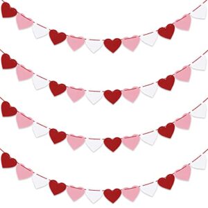 4pcs heart garland decorations for valentines decor-red,pink and white,diy valentines heart decor banner for valentines decorations, anniversary|felt hearts valentine garland for room and fireplace