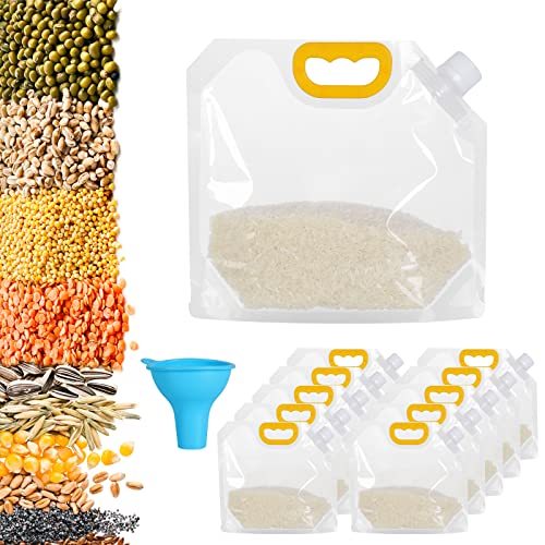 1.5L Grain Moisture-proof Sealed Bag, 10 Pcs Reusable Transparent Grain Storage Suction Bagswith Funnel, Resealable Airtight Smell Proof Packaging Baggies for Multipurpose Food Storage