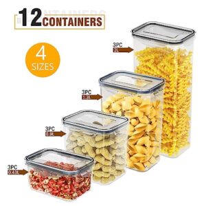 WeeProp 12 Pack Food Storage Containers Set with Lids Airtight,100% Leakproof Plastic Meal-Prep Containers Reusable Organization and Storage, BPA Free Clear Canisters, Includes Spoon, Labels & Pen