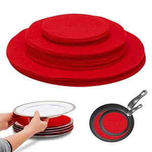 felt plate storage dividers, 36 pack premium felt round china dish separators pads plate dividers with 3 sizes, dish storage protectors pads for packing stacking cookware (red)