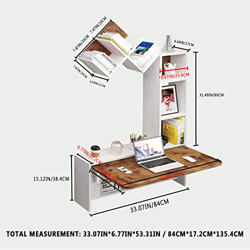 Bixiaomei Folding Wall Mounted Drop Leaf Table, Foldable Desk with Moveable Cabinets, Floating Laptop with Convertible Storage Shelves, Multifunctional Computer Workstation in Home for Space Saving