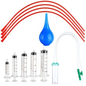 11 pcs puppy kitten feeding tube kit includes 5 pcs kitten feeding syringe 5 ml 10 ml 20 ml 30 ml 60 ml 4 pcs 8 fr red feeding tubes 1pcs rubber suction device and air blowing for small animals