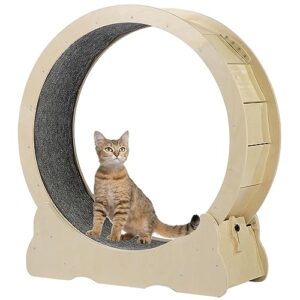 aurgod cat exercise wheel indoor, cat treadmill with locking mechanism, tpe noiseless roller, cute cat running wheel for pet loss weight and daily exercise