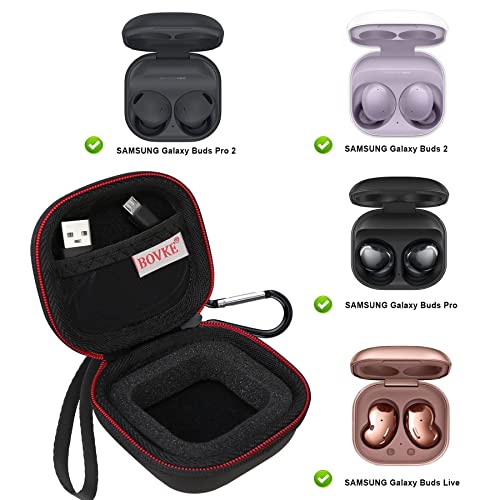 BOVKE Carrying Case for Samsung Galaxy Buds 2 Pro (2022) / Galaxy Buds 2 (2021) / Galaxy Buds Pro (2021) / Galaxy Buds Live (2020) Wireless Bluetooth Earbuds Noise Cancelling Headphones, Black