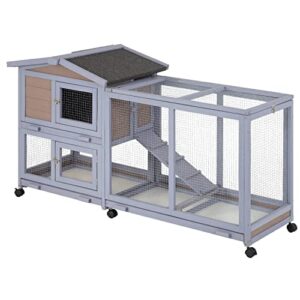 wood rabbit hutch rabbit cage bunny hutch rolling large bunny cage indoor outdoor two story guinea pig hutch rabbit house with wheels&waterproof roof,grey