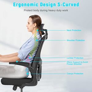 naspaluro Office Chair with Lumbar Support, High Back Ergonomic Home Desk Chair with Adjustable Arms and Headrest, Thick Seat Cushion Computer Chair for Home Office Task Drafting Work Study