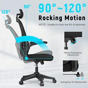 naspaluro Office Chair with Lumbar Support, High Back Ergonomic Home Desk Chair with Adjustable Arms and Headrest, Thick Seat Cushion Computer Chair for Home Office Task Drafting Work Study