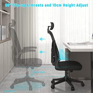 naspaluro Office Chair with Lumbar Support, High Back Ergonomic Home Desk Chair with Adjustable Arms and Headrest, Thick Seat Cushion Computer Chair for Home Office Task Drafting Work Study