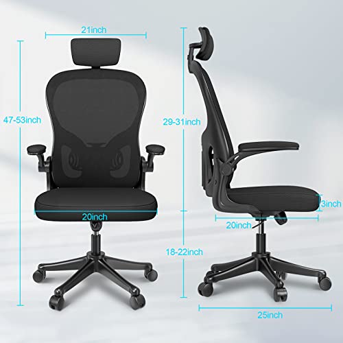 naspaluro Office Chair with Lumbar Support, High Back Ergonomic Home Desk Chair with Adjustable Arms and Headrest, Thick Seat Cushion Computer Chair for Home Office Task Drafting Work Study