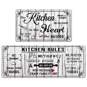 farmhouse kitchen rugs sets of 2, personalized kitchen mats cushioned anti fatigue, wooden kitchen rugs non slip washable, white kitchen floor mats for in front of sink, 18'' x 48'' + 18'' x 30''
