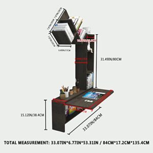 Bixiaomei Folding Wall Mounted Drop Leaf Table, Foldable Desk with Moveable Cabinets, Floating Laptop with Convertible Storage Shelves, Multifunctional Computer Workstation in Home for Space Saving