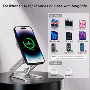 Minthouz Phone Stand for Mag-Safe Charger - Adjustable Aluminum Stand Cradle for iPhone 14/13/12 Pro/Max/Mini/Plus [ The Charger for Mag-Safe is Not Included ]