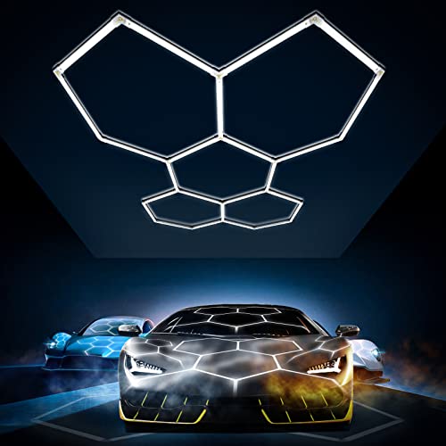 CDKMAX 24 Pack Hexagon LED Garage Lights,192W 26400LM 6500K Hexagon LED Lighting System Ultrabright Car Detailing Ceiling Shop Light for Garage Workshop Basement Gym Warehouse (5 Hex System)