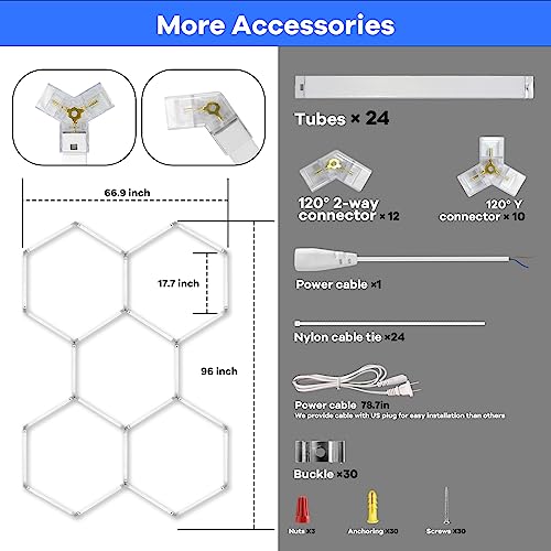 CDKMAX 24 Pack Hexagon LED Garage Lights,192W 26400LM 6500K Hexagon LED Lighting System Ultrabright Car Detailing Ceiling Shop Light for Garage Workshop Basement Gym Warehouse (5 Hex System)