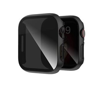 cuteey 2 pack for apple watch series 9 series 8 7 privacy screen protector case 45mm, unti-spy glass protector hard pc cover bumper for iwatch 9 8 7 45mm accessories,black/black