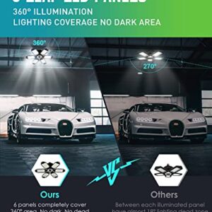 LIGHTNUM 4 Pack LED Garage Light, 45W LED Lights for Garage, 16000LM 6500K E26/E27 Deformable Garage Lights Ceiling LED with 6 Adjustable Panels Compatible for Workshop Storage Room Basement