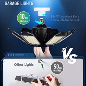 LIGHTNUM 4 Pack LED Garage Light, 45W LED Lights for Garage, 16000LM 6500K E26/E27 Deformable Garage Lights Ceiling LED with 6 Adjustable Panels Compatible for Workshop Storage Room Basement