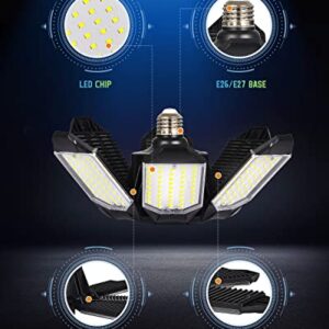 LIGHTNUM 4 Pack LED Garage Light, 45W LED Lights for Garage, 16000LM 6500K E26/E27 Deformable Garage Lights Ceiling LED with 6 Adjustable Panels Compatible for Workshop Storage Room Basement