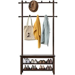 folreorp 3-in-1 hall tree entryway coat rack solid wood freestanding coat rack with shoe bench and shoes organizer shelves coat tree stand for bedroom foyer entryway bench hallway living room