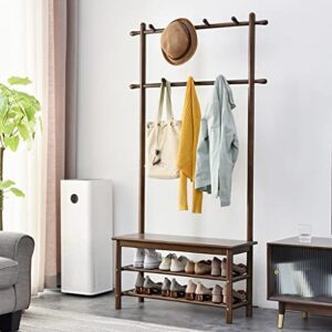 FOLREORP 3-in-1 Hall Tree Entryway Coat Rack solid wood Freestanding Coat Rack with Shoe Bench and Shoes Organizer Shelves Coat Tree Stand for Bedroom Foyer Entryway bench Hallway Living Room